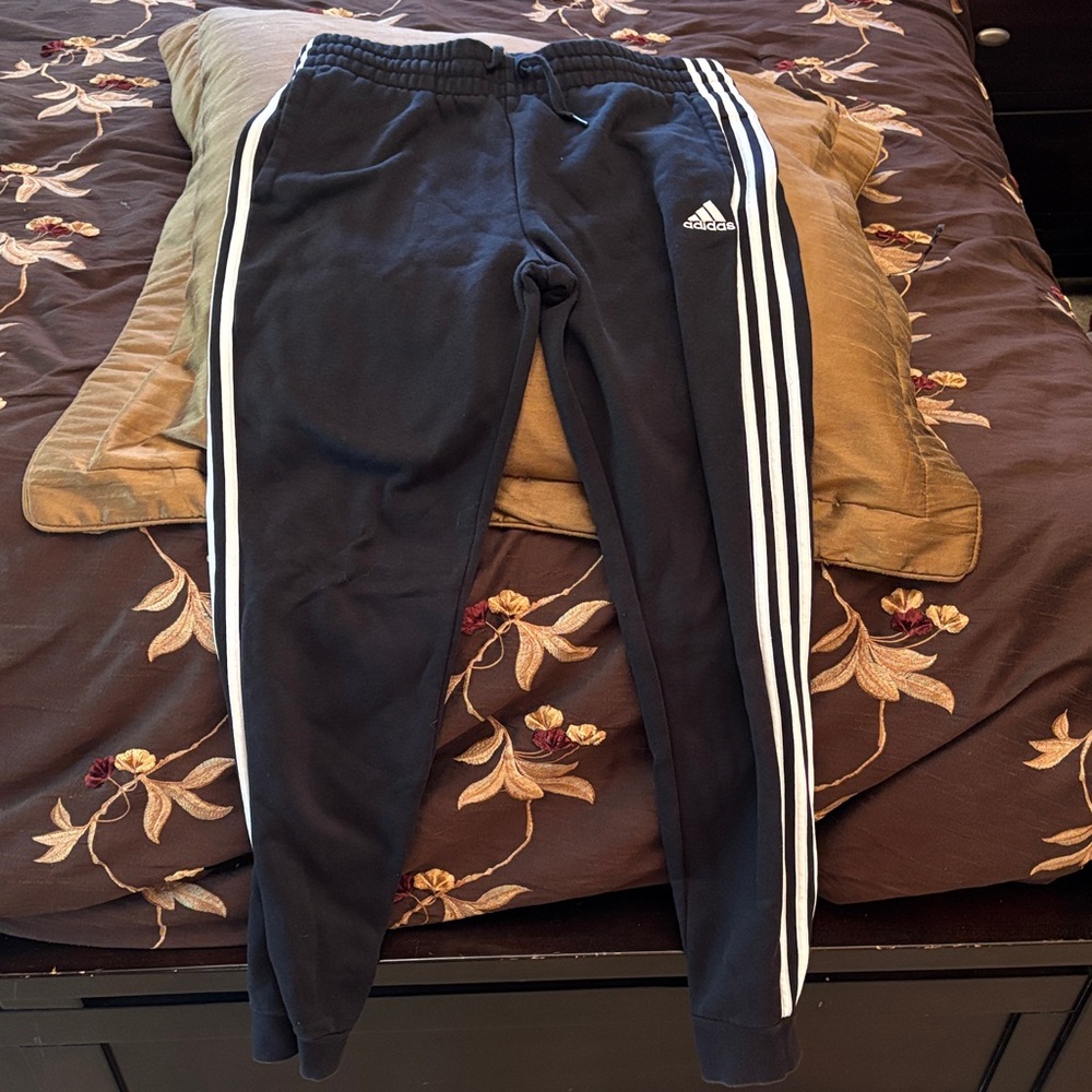 Adidas Men's Black Sweatpants with White Stripes